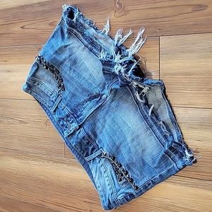Black Orchid Distressed Blue Denim Jean Shorts with Stud Accents